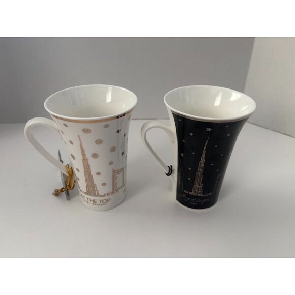 NEW BURJ KHALIFA Dubai Souvenir Mugs Cups Set of 2 UAE Skyscraper Elegant Tall - Picture 3 of 8